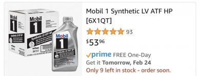 Synthetic LV Automatic Transmission Fluid HP Mobil 1 auto oil trans