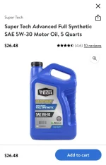 Super Tech Full Synthetic SAE 5W-30 Motor Oil, 5 Quarts 