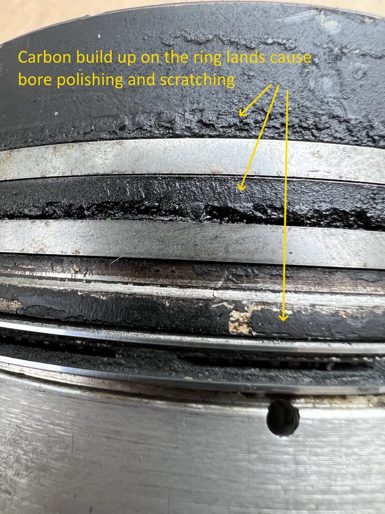 Carbon build-up on ring lands